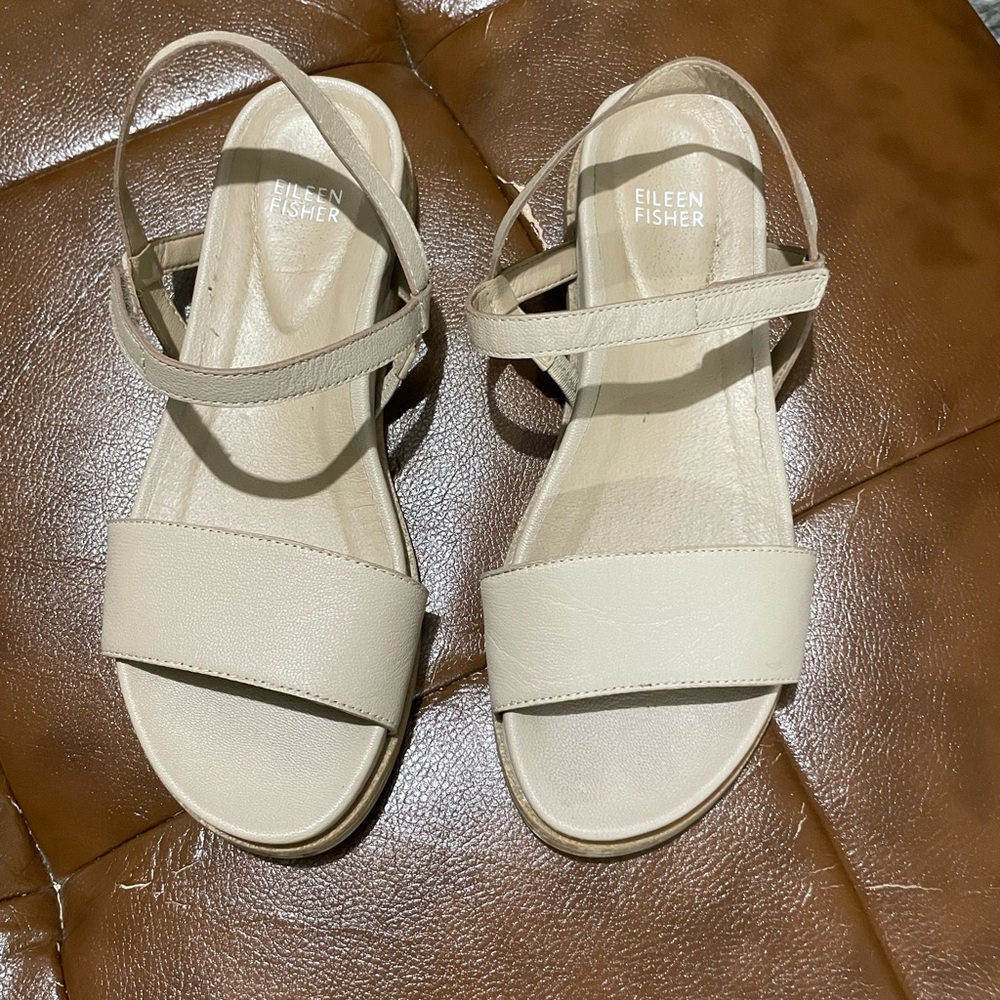 Eileen Fisher Neutral Beige Leather Slingback Sandals